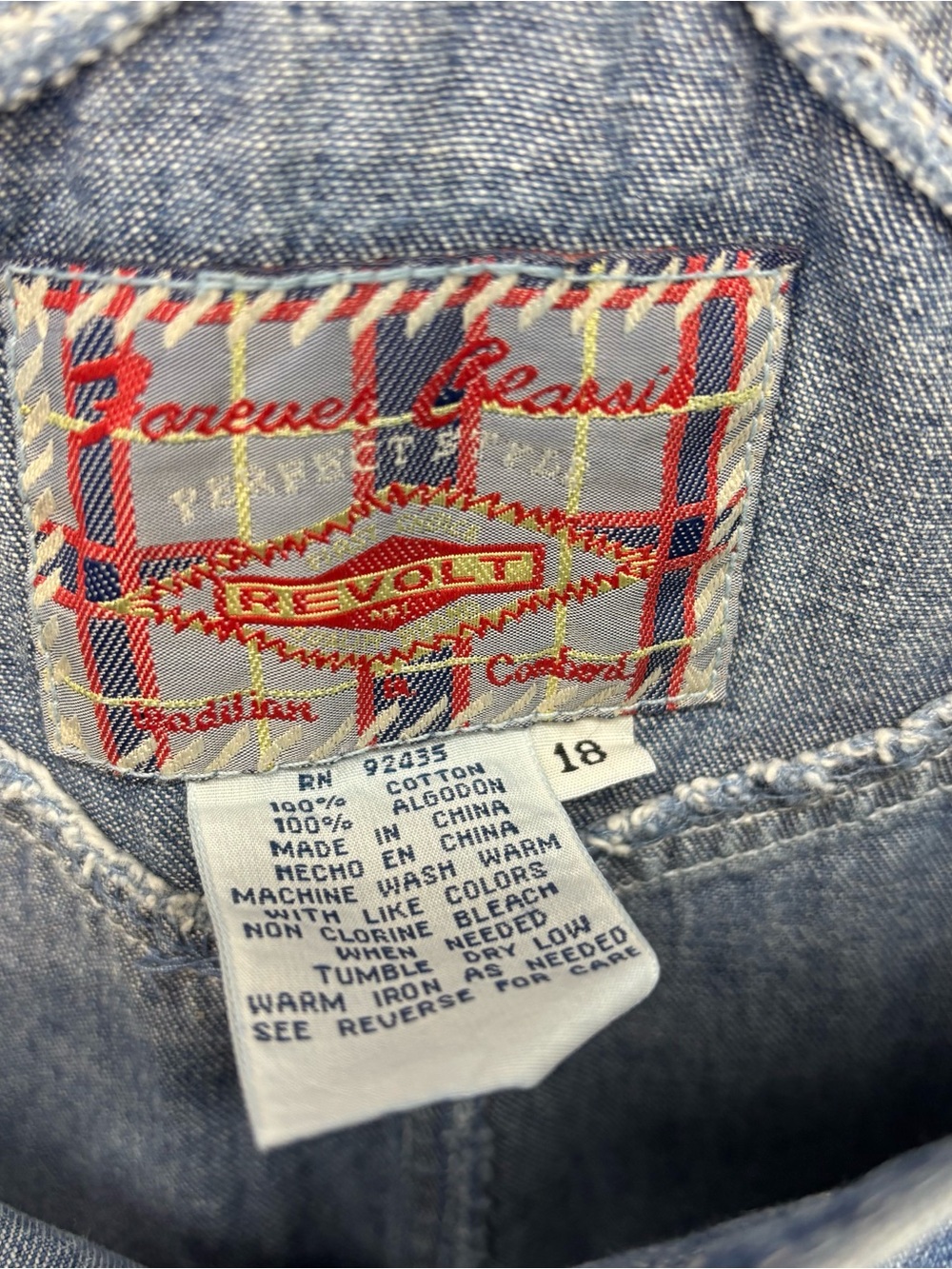 Vtg Revolt Denim Carpenter Bib Overalls Womens Sz 18 Blue Embroidered Boho Y2K - Picture 7 of 12
